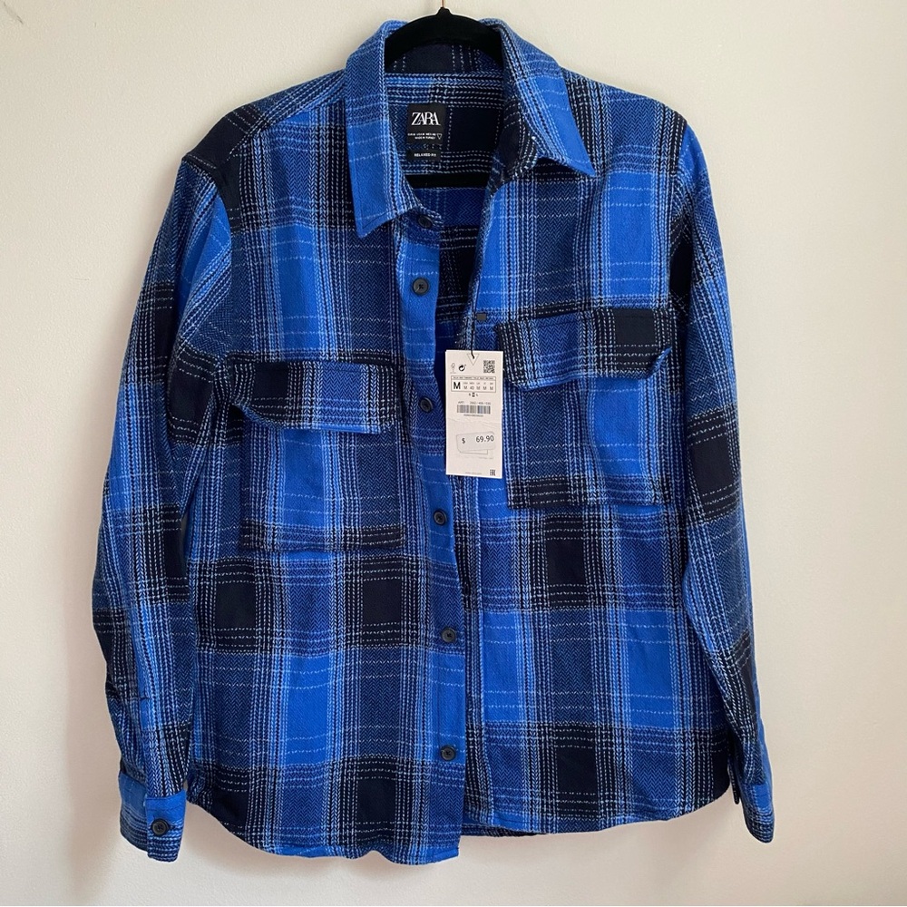 NWT Zara blue and black flannel shacket